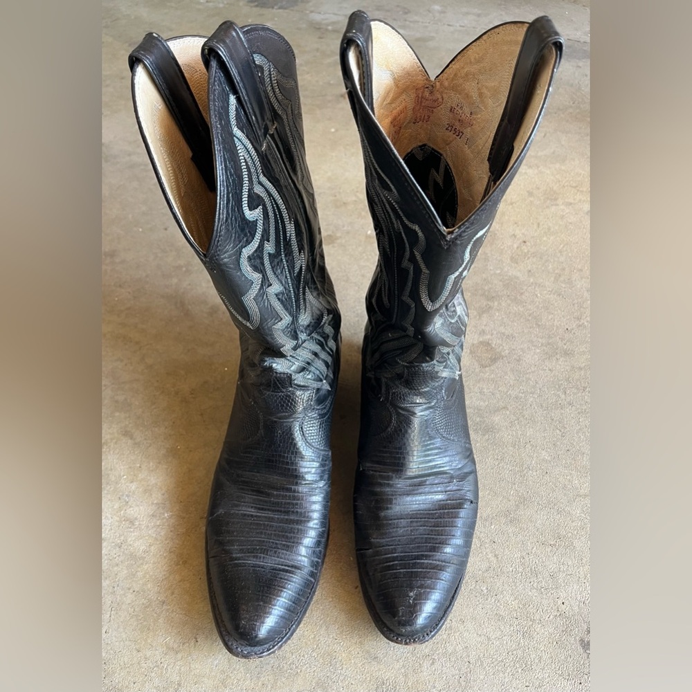 Men’s Vintage Black Leather Cowboy Boots 10.5
